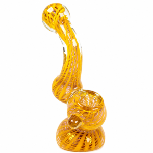 Handcrafted Yellow & Pink Fumed Glass Sherlock Bubbler