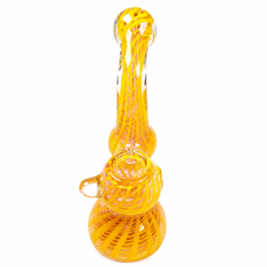 Handcrafted Yellow & Pink Fumed Glass Sherlock Bubbler