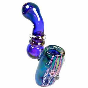 Handcrafted Blue Fumed Glass Sherlock Bubbler