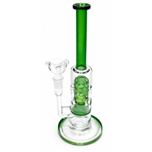 12 Inch Clear & Green Glass w/ Honeycomb percolator Straight Mouthpiece Waterpipe.