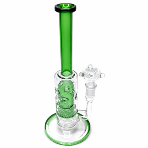 12 Inch Clear & Green Glass w/ Honeycomb percolator Straight Mouthpiece Waterpipe.